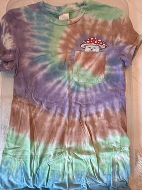 Ripndip Tie-Dye Pocket Tee with Mushroom Graphic - Green, Purple, Brown, Blue
